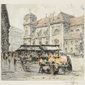Hans Figura (1898-1978) "Wiedeń. Altwiener Markt"  akwaforta, akwatinta
