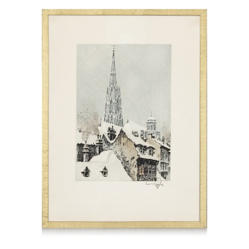 Hans Figura (1898-1978) "Wiedeń. Katedra św. Szczepana" akwaforta, akwatinta