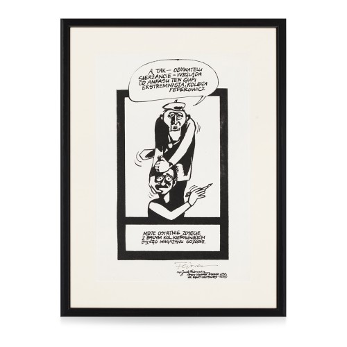 Jacek Fedorowicz (ur. 1973) "Moje ostatnie zdjęcie z byłym kol. kierownikiem byłego magazynu" serigrafia, 1984 rok