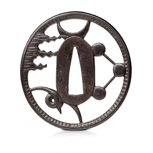 Tsuba żelazna, Szkoła Akasaka Japonia, okres EDO (XVIII wiek)