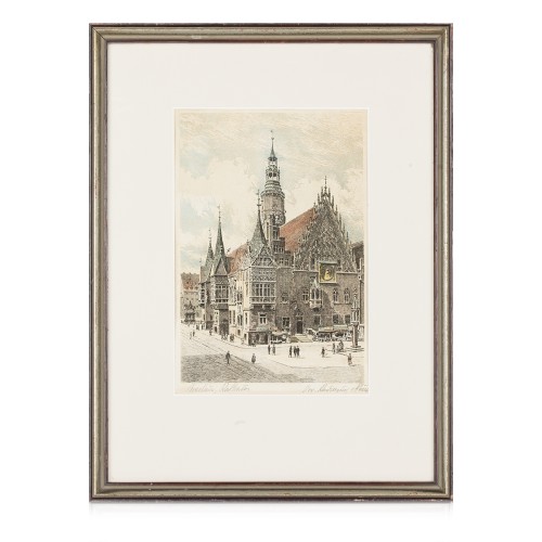 Albrecht Bruck (1874-1964) "Ratusz we Wrocławiu", akwaforta